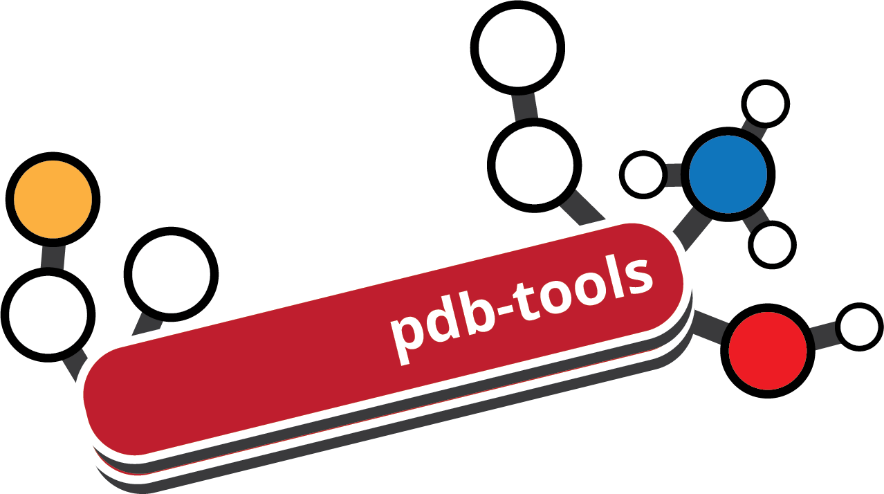 Logo for the software package pdb-tools, showing a swiss-army-knife with molecular bonds instead of tools.